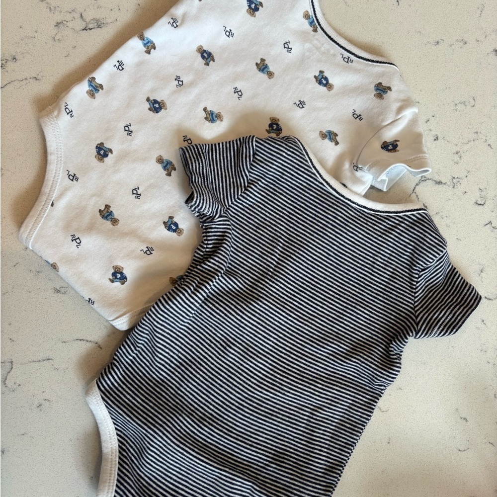 Ralph Lauren Baby Boys Stripe & Bear Printed Short Sleeve Bodysuit 2-Pack - Picture 3 of 5